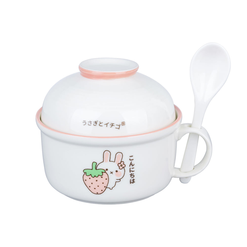ถ้วยเซรามิกพร้อมช้อน RRS 15 ซม. ลายกระต่ายสตอเบอรี่(B)_0